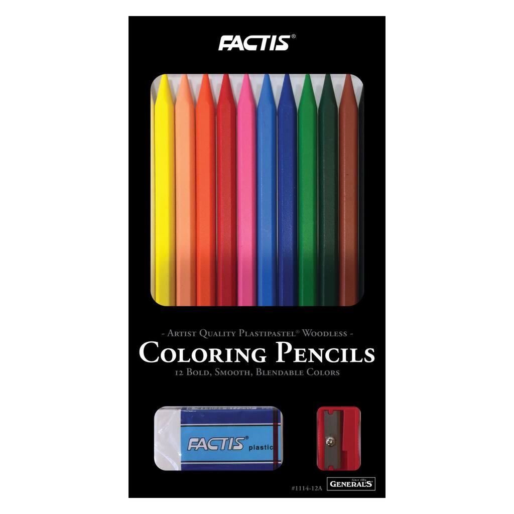General's® Factis® Plastipastel® Woodless Colored Pencil 12 Color Set